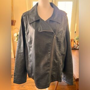 Beverly Hills Polo Club Faux Leather Moto Biker Jacket. Studded Navy. Size 3X